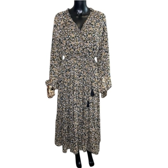 NWT Hem & Thread Floral Tiered Long-Sleeve Boho Maxi Dress – Size Large - Picture 2 of 12